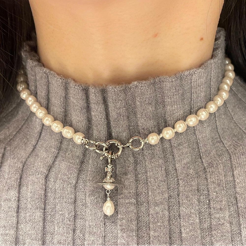 Vivienne Westwood Silver Planet Necklace Pearl Choker